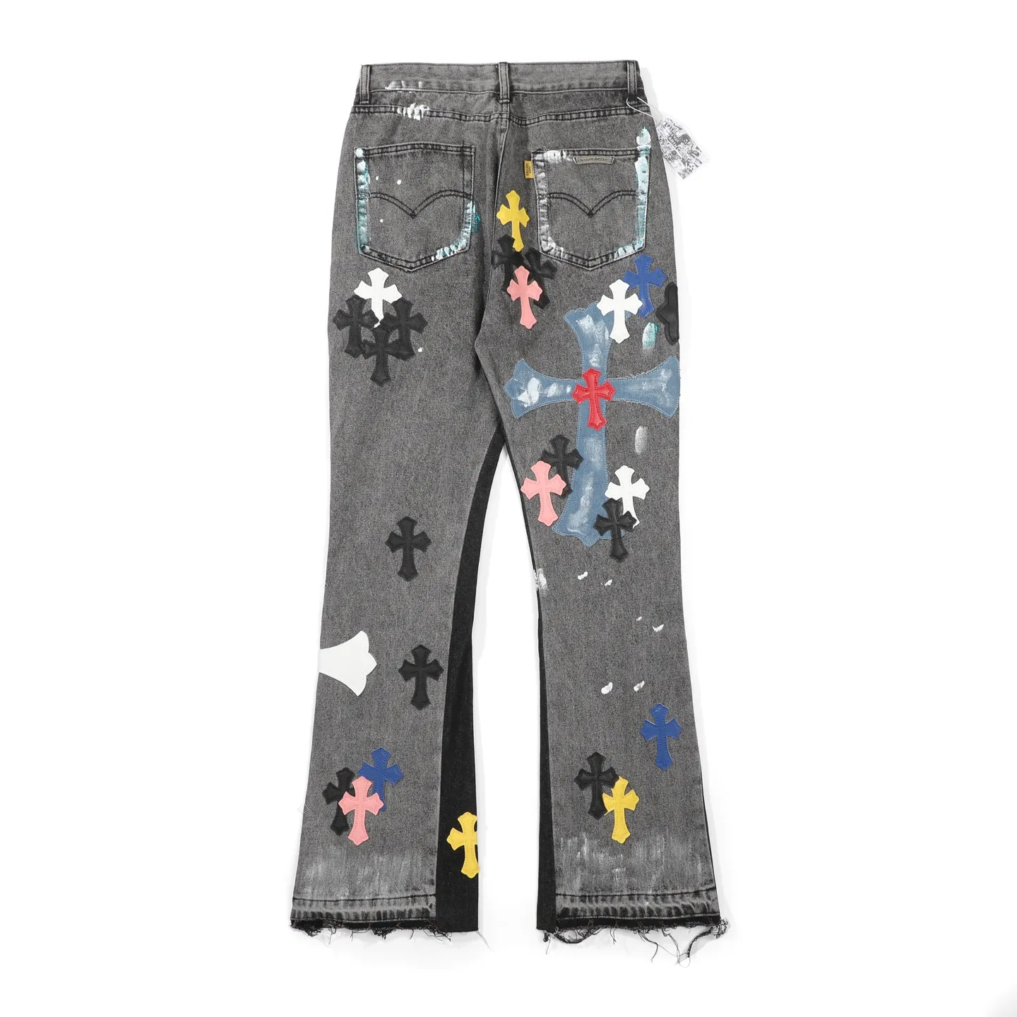 P340 top version GALLERY DEPT & Chrome hearts washed jeans with co-branded blue, yellow, black, white and multi-color stitching. Really restores the ultimate vintage texture. Three-dimensional version. Loose and comfortable, not picky about body shape. Makes taller and slimmer. Factory Seiko. Original factory quality control. Same style for men and women. Can be matched with couples. Versatile recommendation. Must-have jeans for all seasons. Fashionistas have been disappointed. From the quality selection of fabrics, the tailoring of details, and the matching of patterns, they are all impeccable! It is so handsome when worn...men, women, old and young can easily wear it! The craftsmanship is made of heavy-duty washed pure cotton denim fabric. After washing, it is soft and thick and looks very stylish when worn. Color: black Size: 28 30 32 34 36